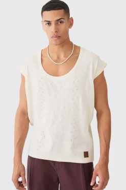 Relaxed Cable Knitted Vest | BoohooMAN UK