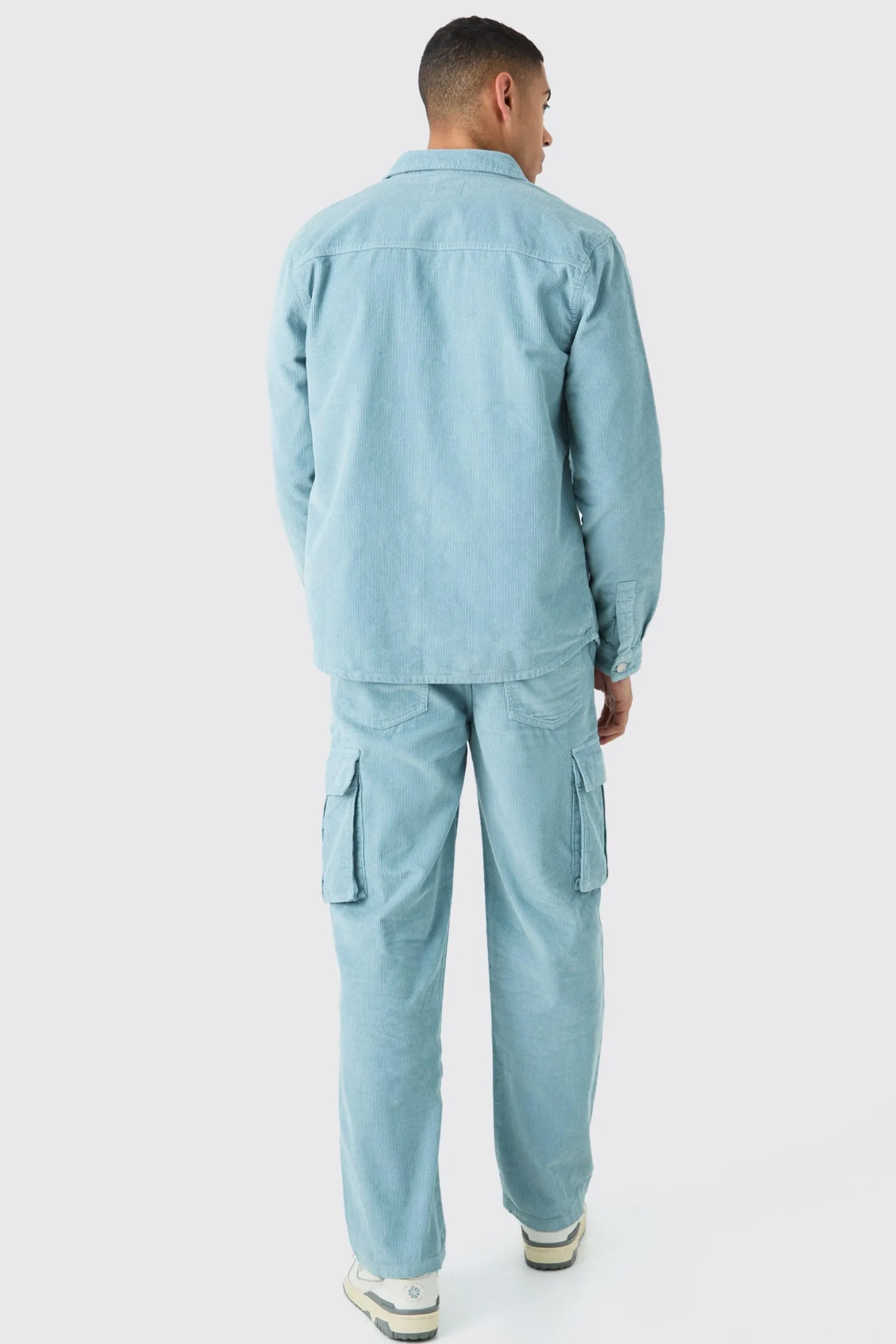 Relaxed Cargo Cord Trouser In Slate | BoohooMAN UK