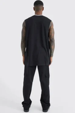 Relaxed Cargo Spliced Text Print Trouser | BoohooMAN UK