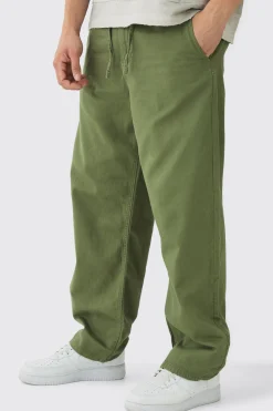 Relaxed Chinos With Drawcords In Khaki | BoohooMAN UK