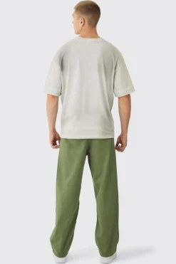 Relaxed Chinos With Drawcords In Khaki | BoohooMAN UK