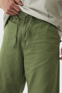 Relaxed Chinos With Drawcords In Khaki | BoohooMAN UK