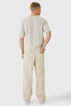 Relaxed Chinos With Drawcords In Stone | BoohooMAN UK