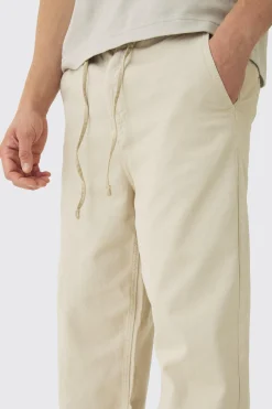 Relaxed Chinos With Drawcords In Stone | BoohooMAN UK