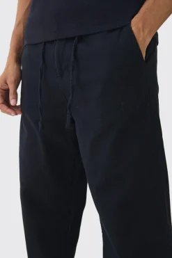 Relaxed Chinos With Drawcords In Black | BoohooMAN UK