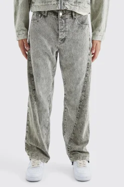 Relaxed Colour Block Acid Wash Cord Trouser | BoohooMAN UK