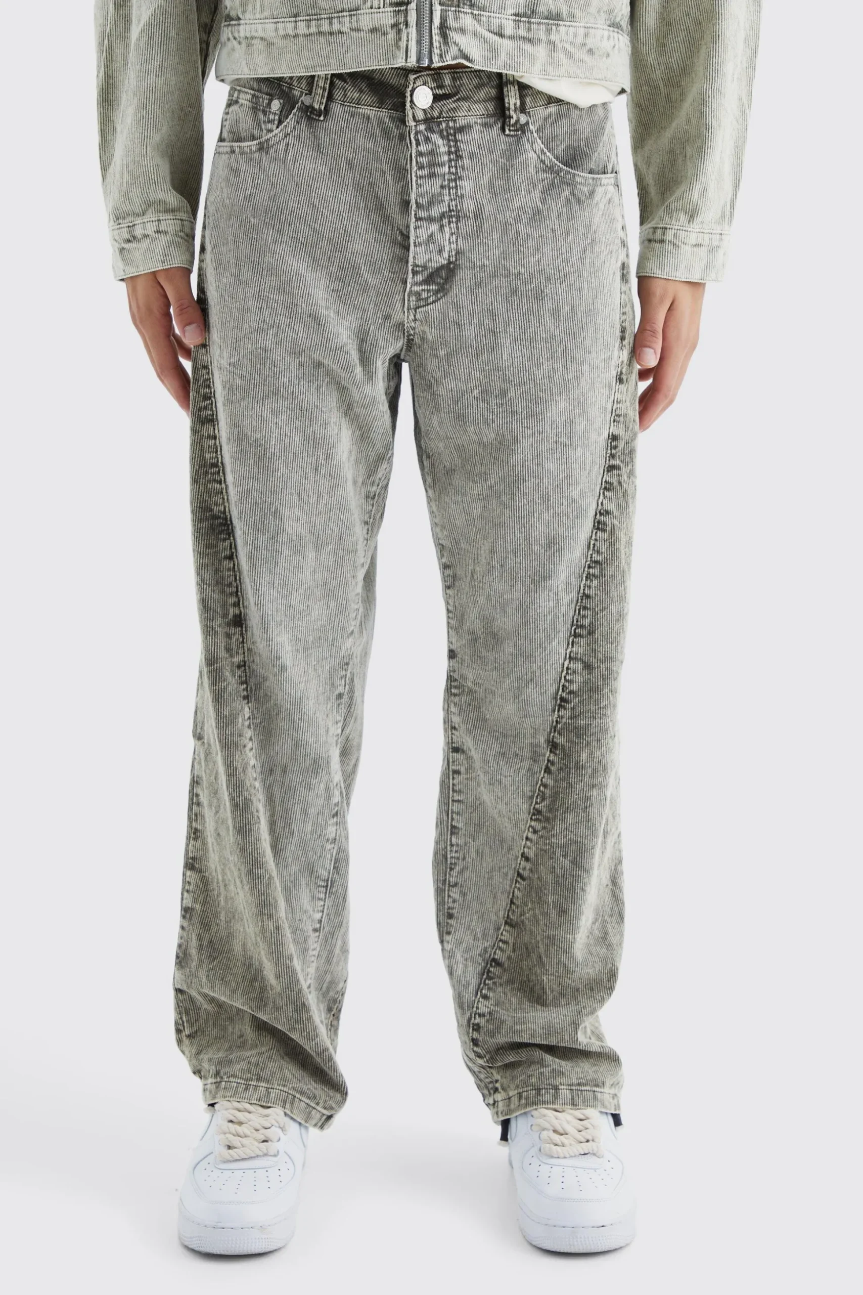 Relaxed Colour Block Acid Wash Cord Trouser | BoohooMAN UK