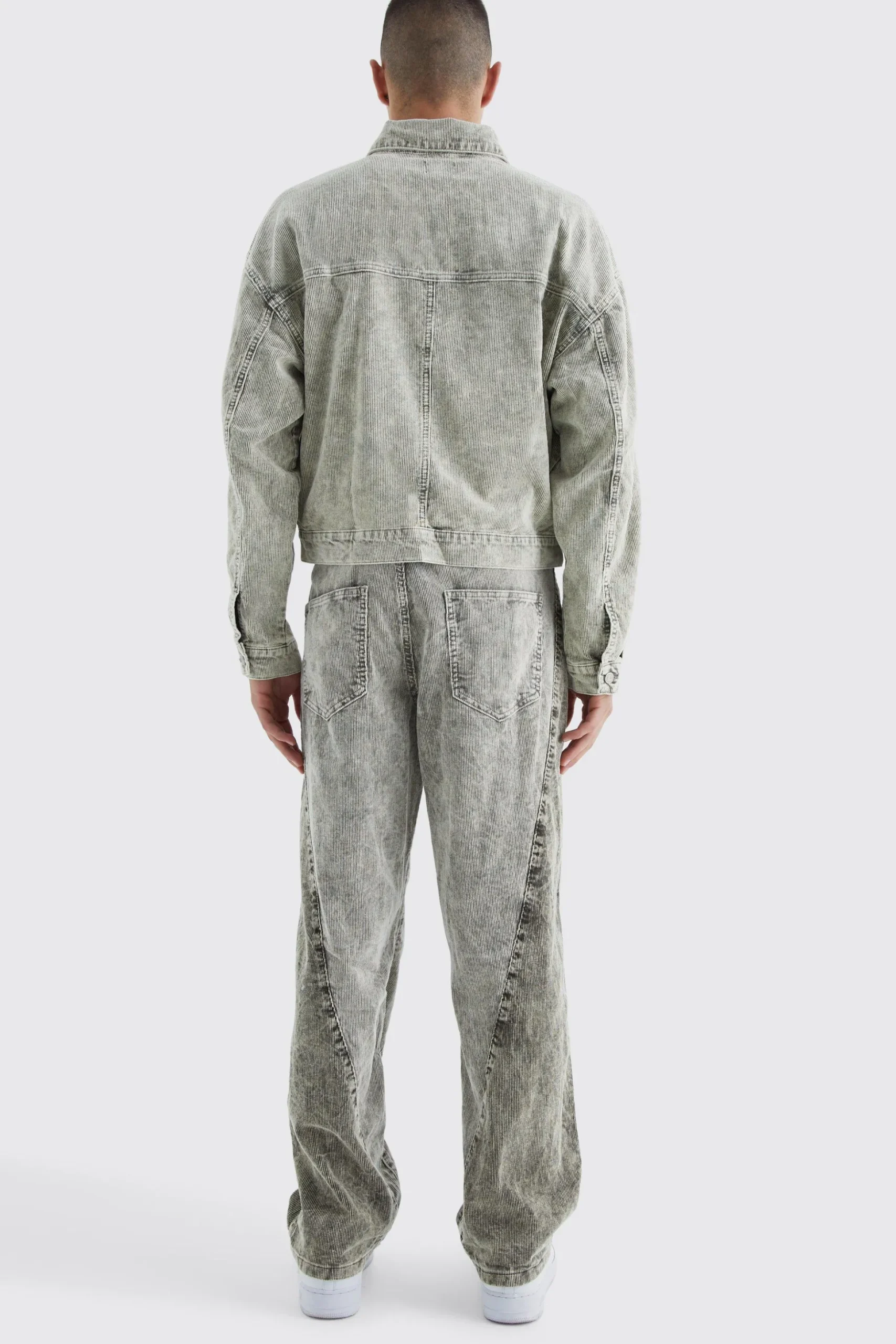 Relaxed Colour Block Acid Wash Cord Trouser | BoohooMAN UK