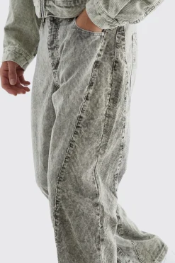 Relaxed Colour Block Acid Wash Cord Trouser | BoohooMAN UK