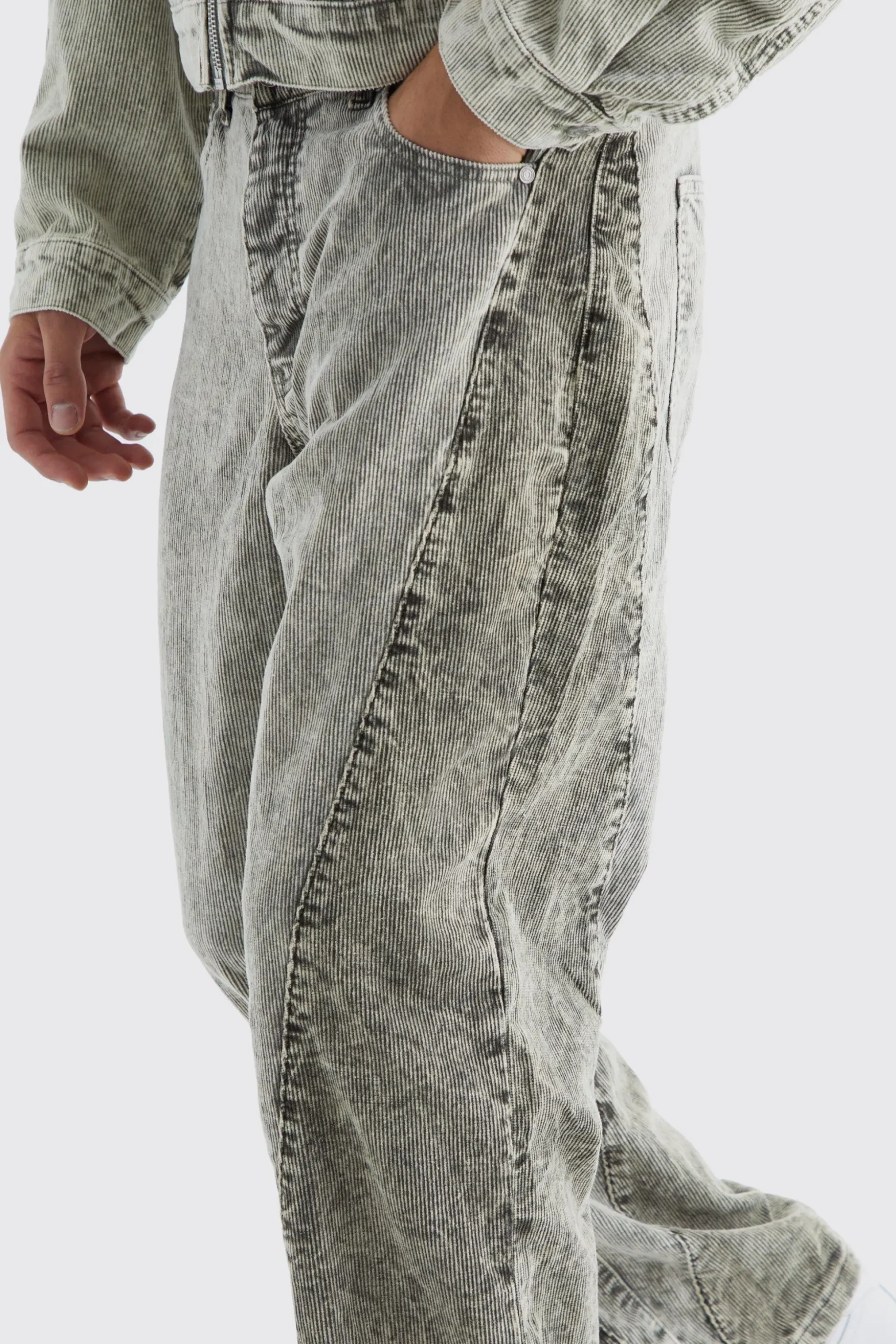 Relaxed Colour Block Acid Wash Cord Trouser | BoohooMAN UK