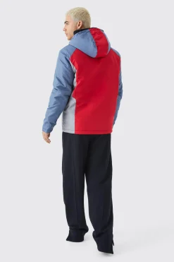 Relaxed Colour Block Padded Riptstop Jacket | BoohooMAN UK