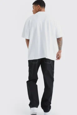 Relaxed Contrast Stitch Cargo Trouser With Woven Tab | BoohooMAN UK