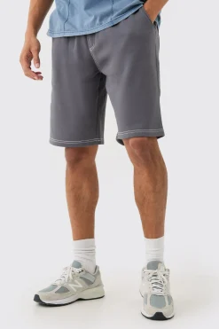 Relaxed Contrast Stitch Long Length Shorts | BoohooMAN UK
