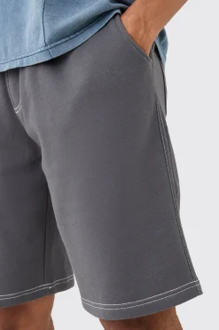 Relaxed Contrast Stitch Long Length Shorts | BoohooMAN UK