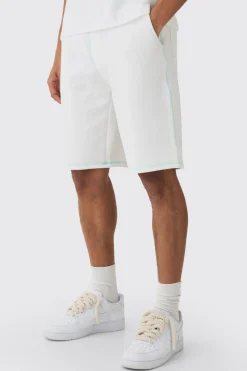 Relaxed Contrast Stitch Long Length Shorts | BoohooMAN UK