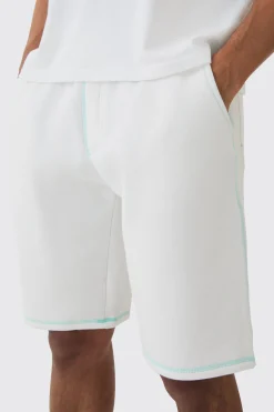Relaxed Contrast Stitch Long Length Shorts | BoohooMAN UK