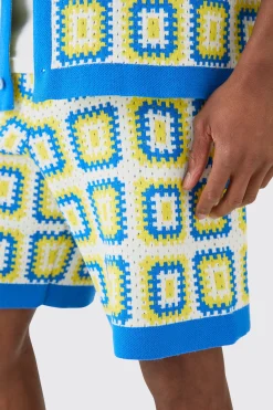 Relaxed Crochet Knit Short | BoohooMAN UK