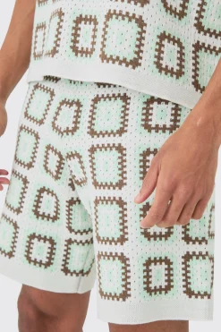 Relaxed Crochet Knit Short | BoohooMAN UK