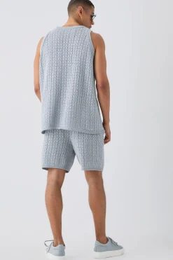 Relaxed Crochet Knitted Vest In Grey | BoohooMAN UK