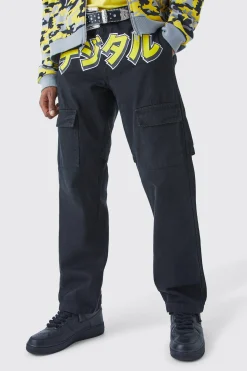 Relaxed Crotch And Leg Print Cargo Trouser | BoohooMAN UK