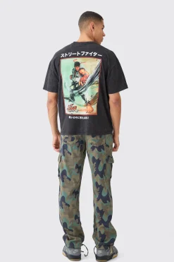Relaxed Crotch Print Tie Hem Camo Cargo Trouser | BoohooMAN UK