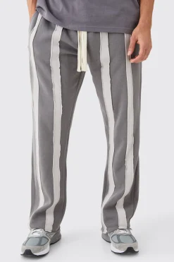Relaxed Cut & Sew Stripe Raw Edge Joggers | BoohooMAN UK