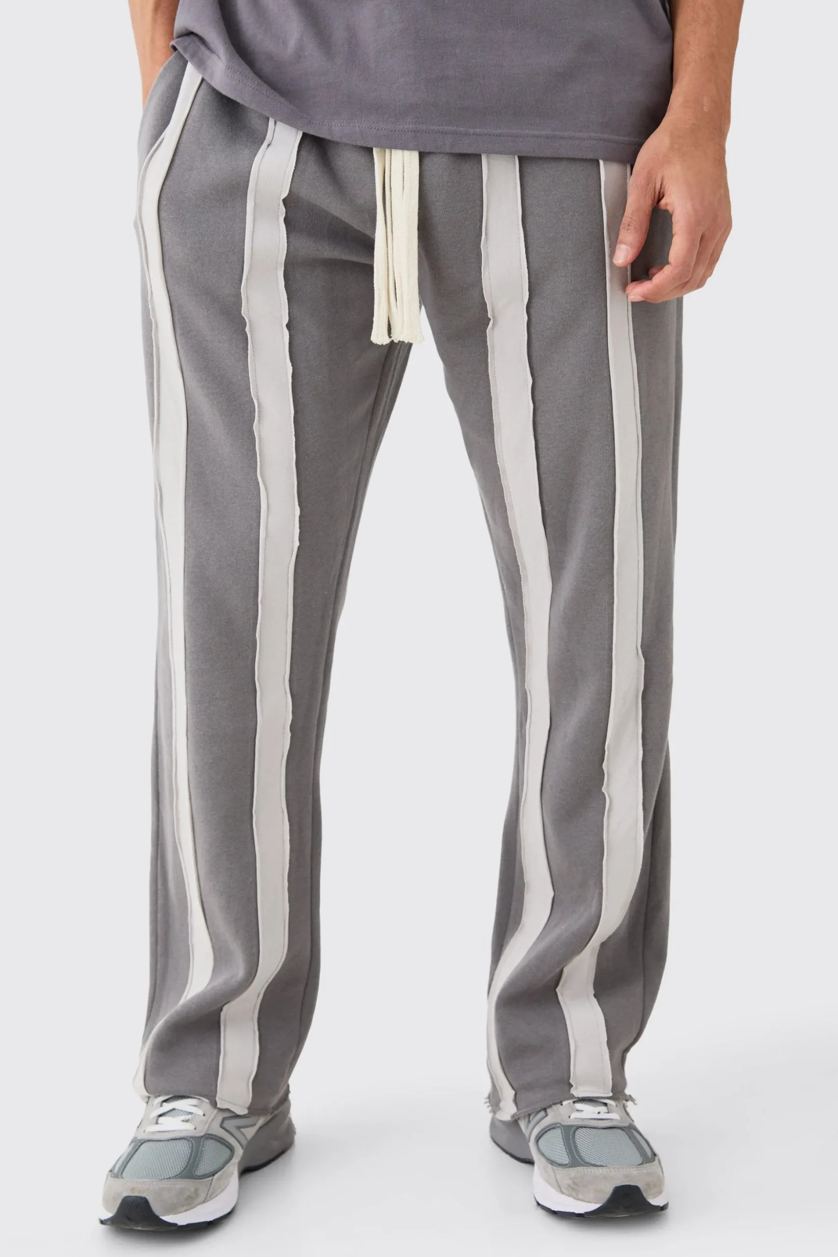 Relaxed Cut & Sew Stripe Raw Edge Joggers | BoohooMAN UK