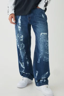 Relaxed Distressed Nibbled Jeans | BoohooMAN UK