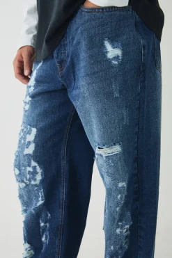 Relaxed Distressed Nibbled Jeans | BoohooMAN UK