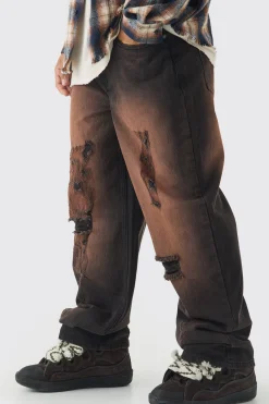 Relaxed Distressed Nibbled Jeans | BoohooMAN UK