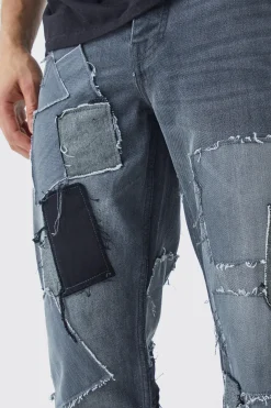 Relaxed Distressed Patchwork Jean | BoohooMAN UK