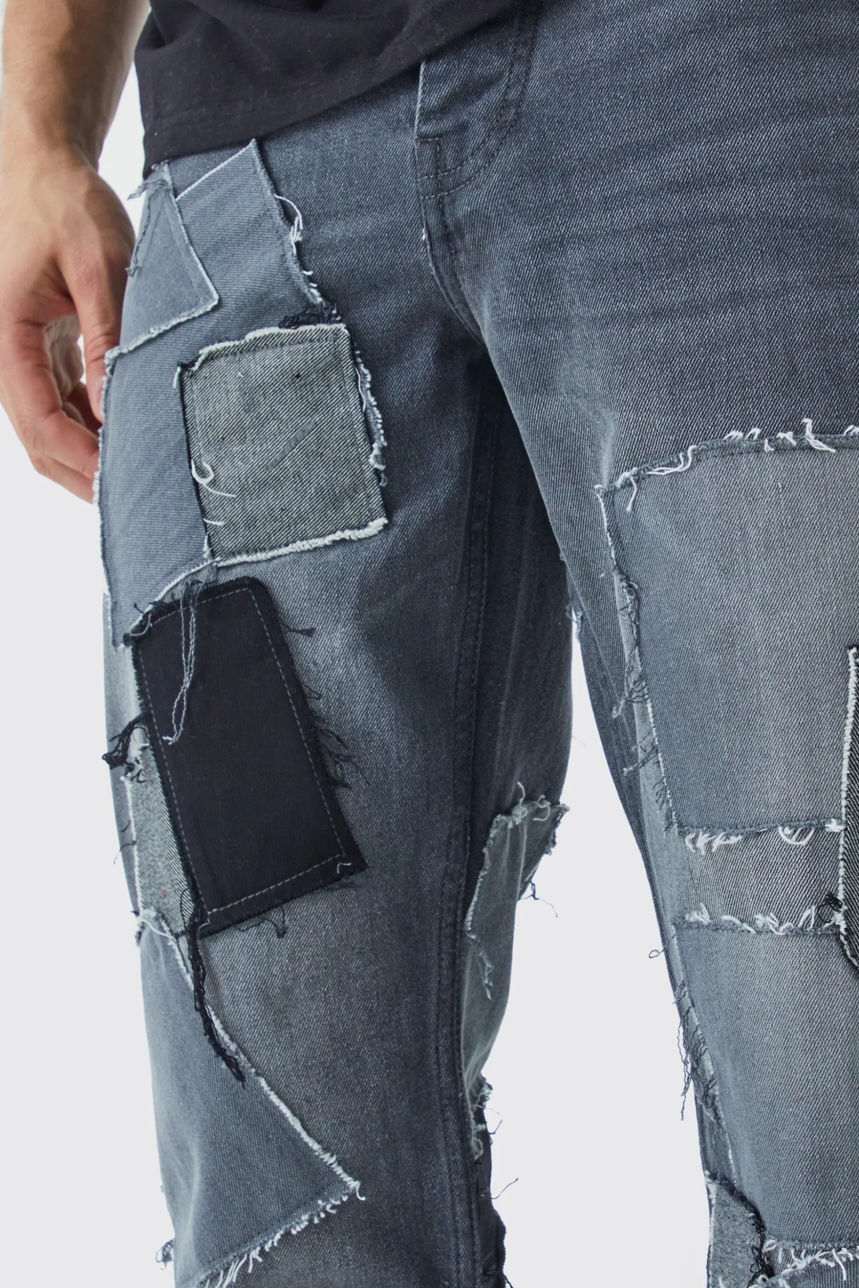 Relaxed Distressed Patchwork Jean | BoohooMAN UK