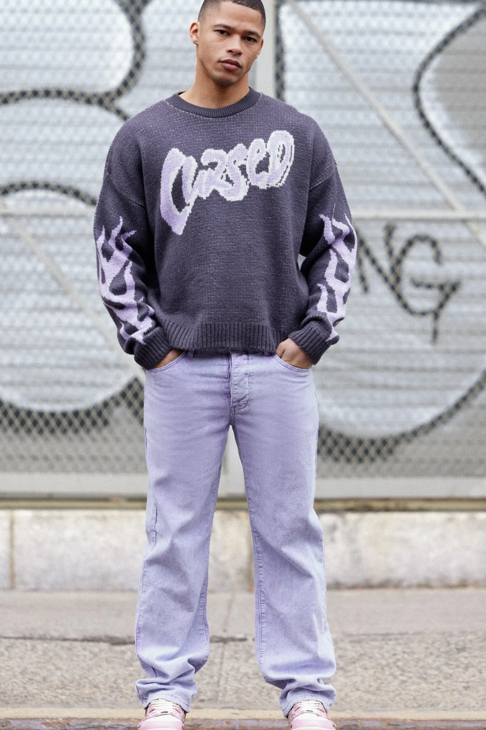 Relaxed Fit Acid Wash Cord Trousers | BoohooMAN UK
