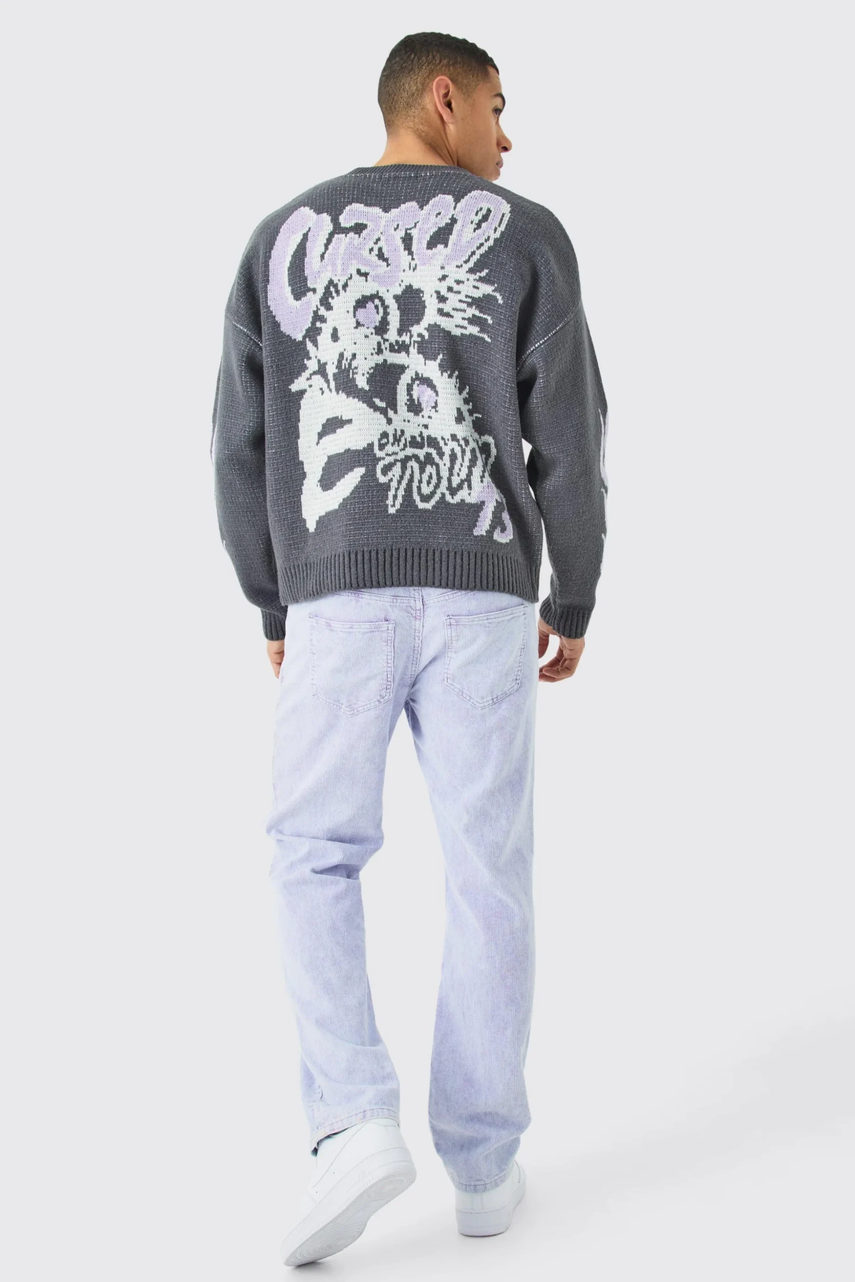 Relaxed Fit Acid Wash Cord Trousers | BoohooMAN UK