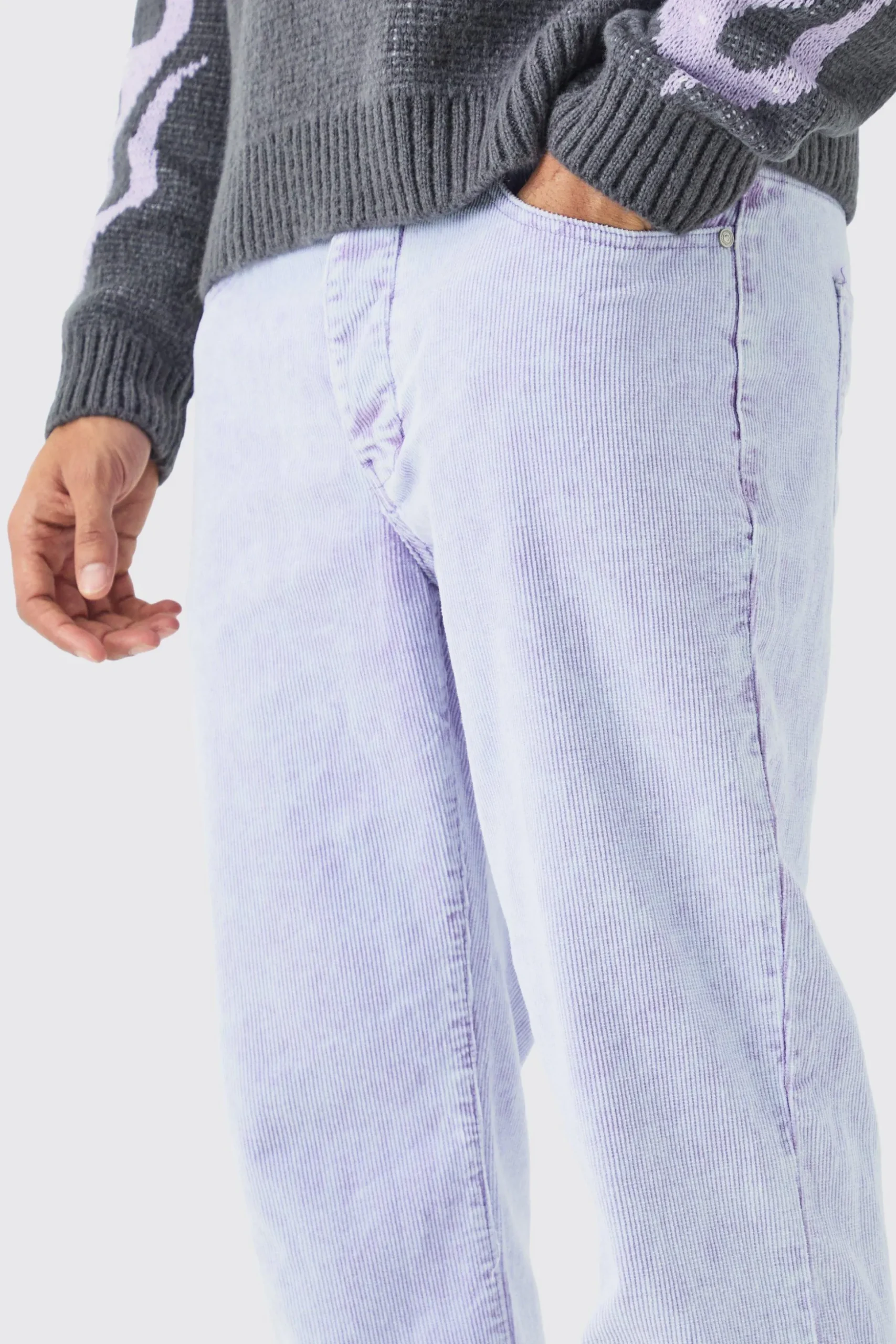 Relaxed Fit Acid Wash Cord Trousers | BoohooMAN UK