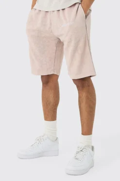 Relaxed Fit Acid Washed Long Length Shorts | BoohooMAN UK