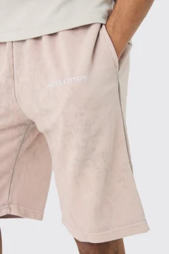 Relaxed Fit Acid Washed Long Length Shorts | BoohooMAN UK