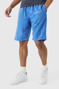 Relaxed Fit Acid Washed Long Length Shorts | BoohooMAN UK