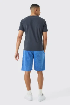 Relaxed Fit Acid Washed Long Length Shorts | BoohooMAN UK