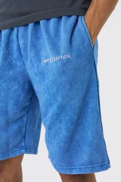 Relaxed Fit Acid Washed Long Length Shorts | BoohooMAN UK