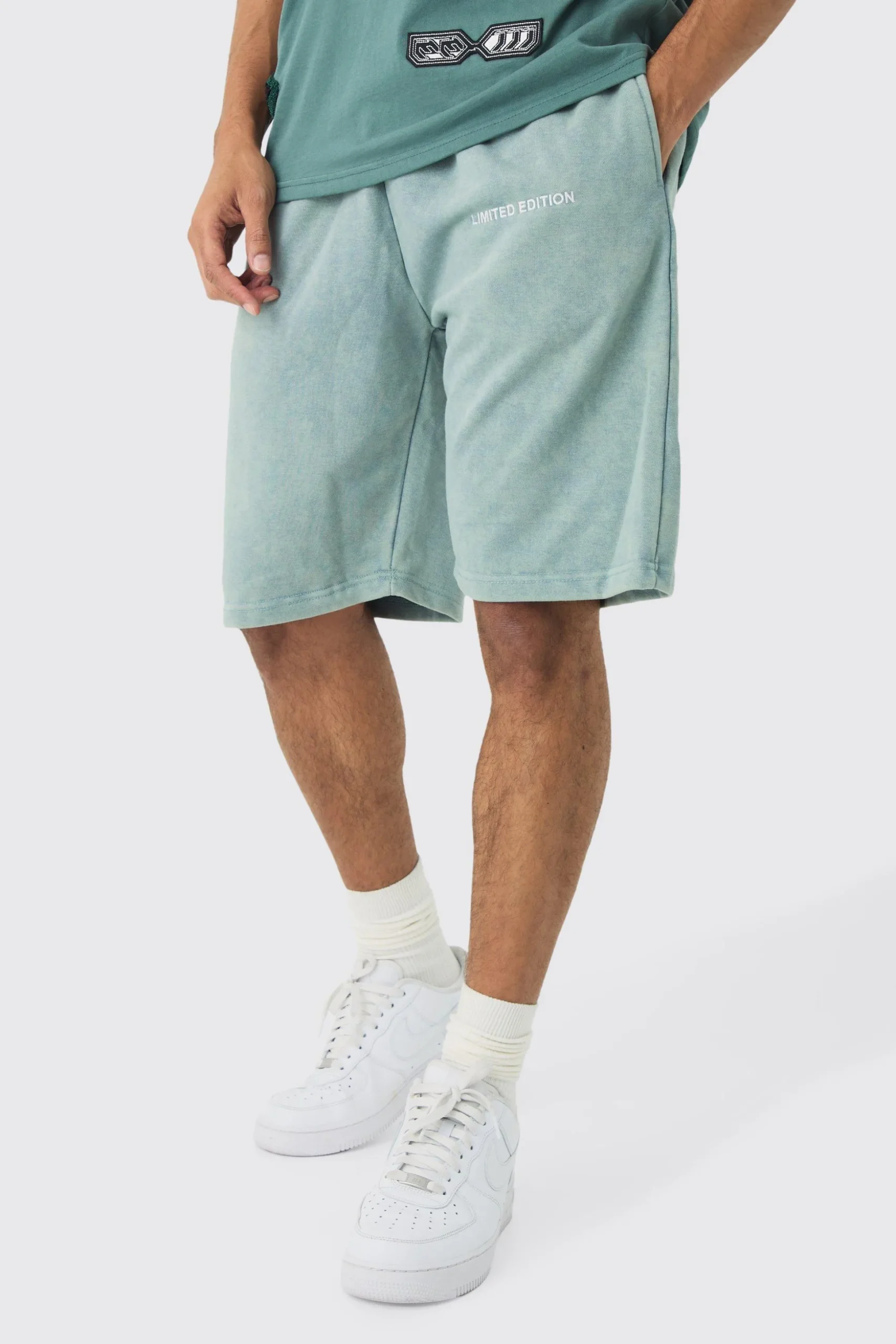 Relaxed Fit Acid Washed Long Length Shorts | BoohooMAN UK