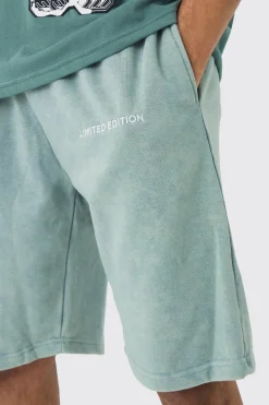Relaxed Fit Acid Washed Long Length Shorts | BoohooMAN UK