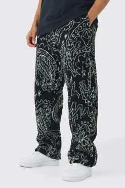 Relaxed Fit Borg Paisley Jogger | BoohooMAN UK