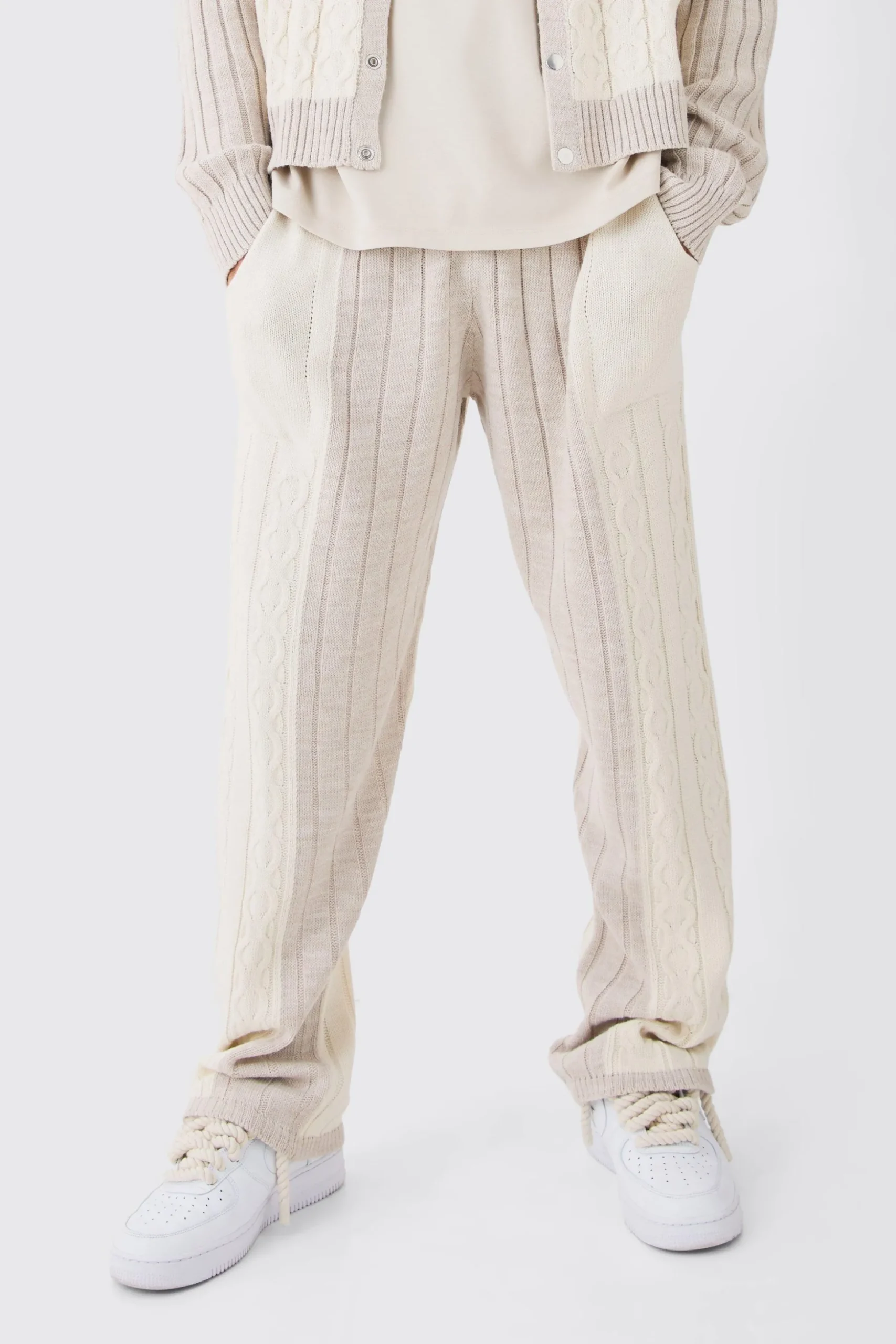 Relaxed Fit Cable Knitted Joggers | BoohooMAN UK