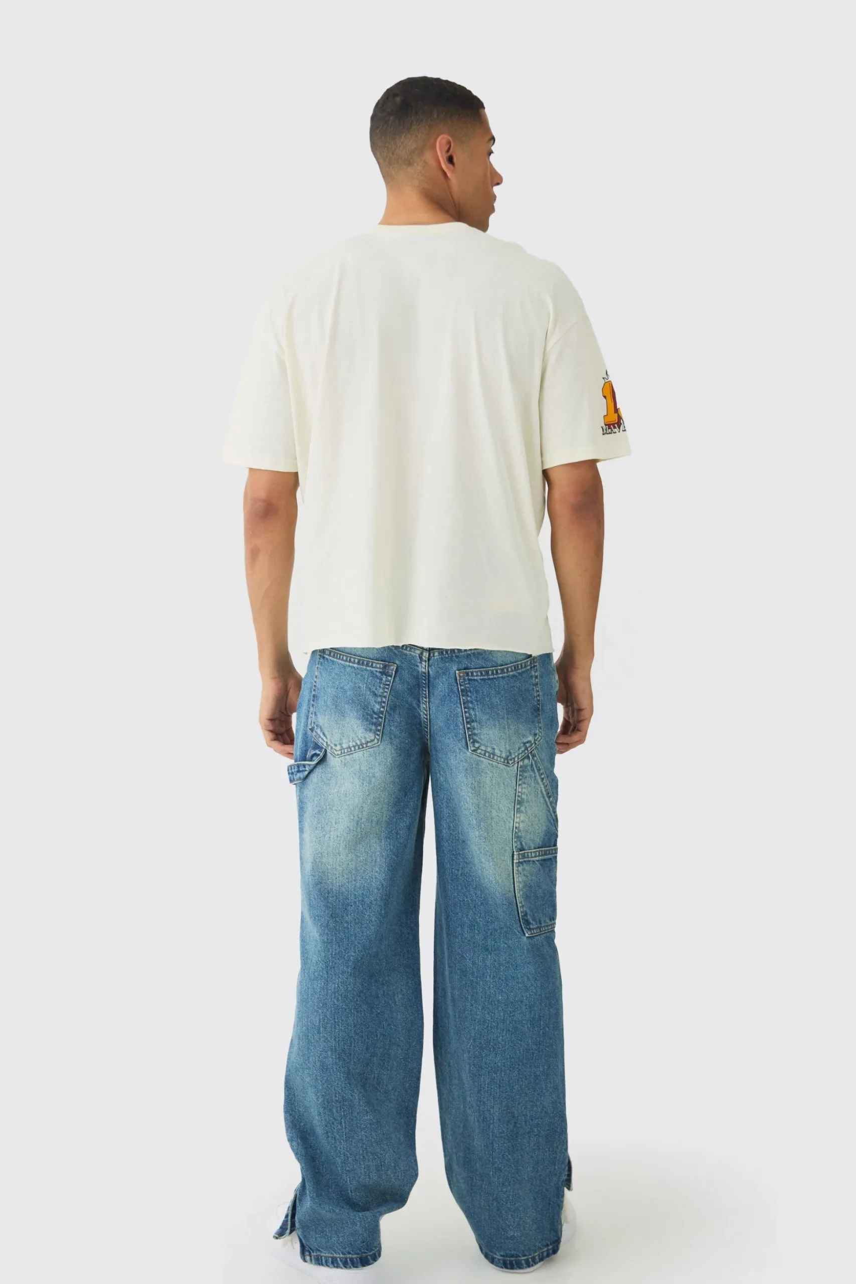 Relaxed Fit Carpenter Jeans With Split Hem | BoohooMAN UK