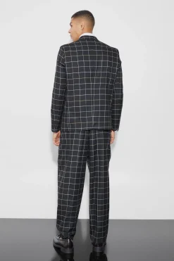 Relaxed Fit Check Suit | BoohooMAN UK
