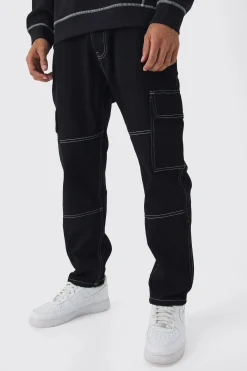 Relaxed Fit Contrast Stitch Cargo Jeans | BoohooMAN UK