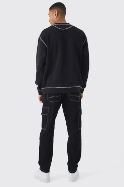 Relaxed Fit Contrast Stitch Cargo Jeans | BoohooMAN UK