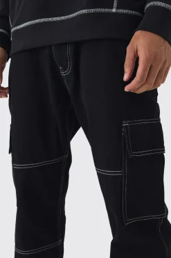 Relaxed Fit Contrast Stitch Cargo Jeans | BoohooMAN UK