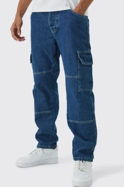 Relaxed Fit Contrast Stitch Cargo Jeans | BoohooMAN UK